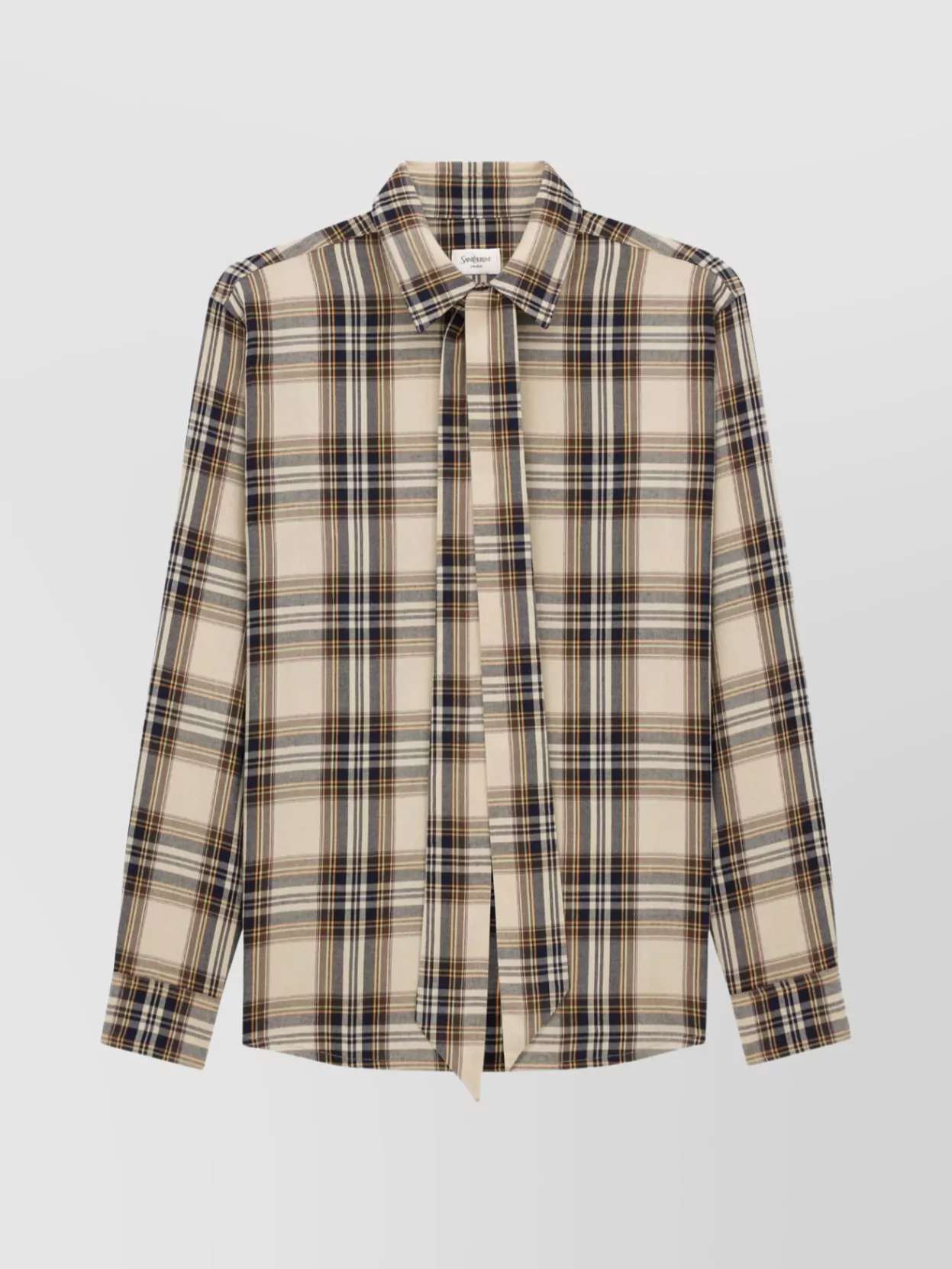 Saint Laurent Tartan Check Long-sleeved Shirt In Neutral
