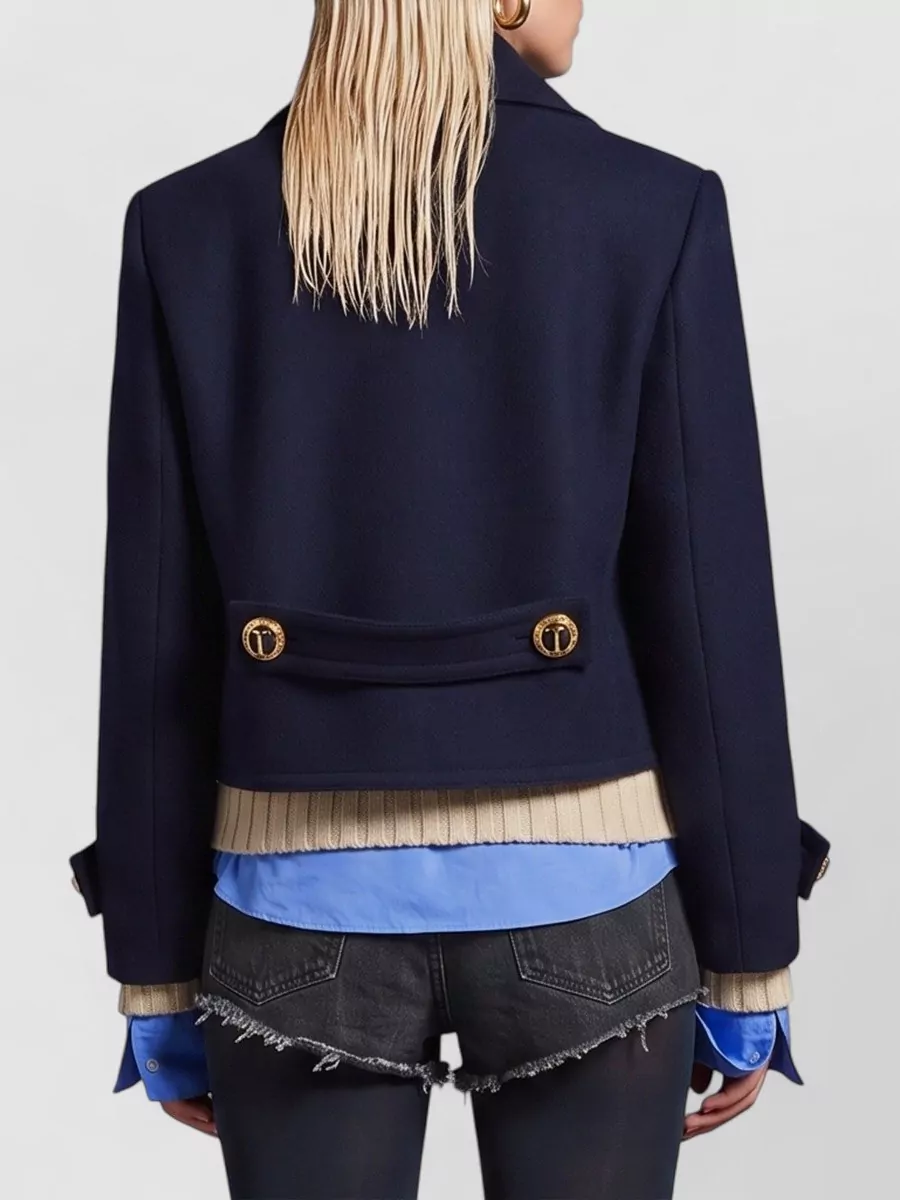 Balenciaga Wool Textured Cropped Double-Breasted Peacoat