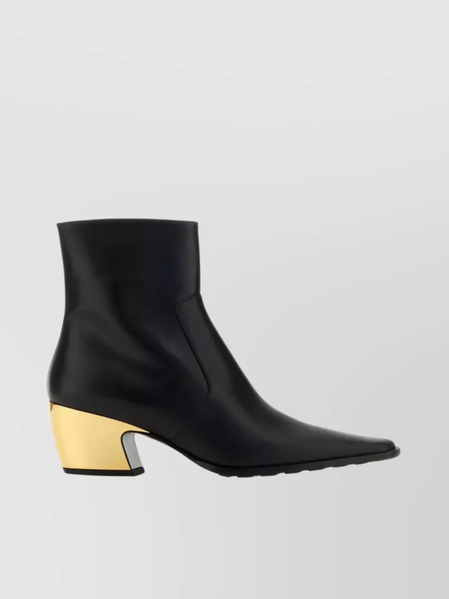 Shop Bottega Veneta Pointed Toe Leather Ankle Boots In Black