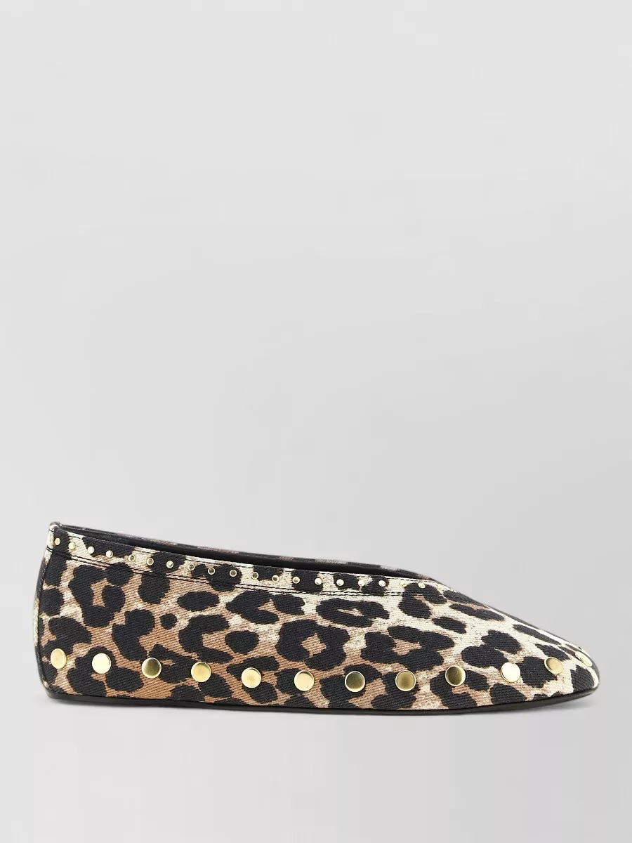 Ganni Cotton Leopard-Print Ballerina Flats
