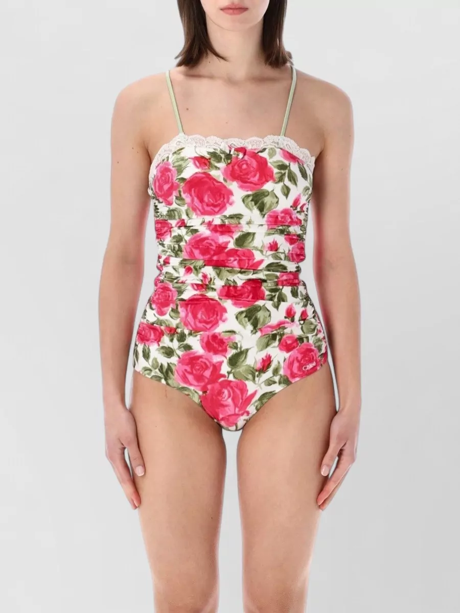 Chloé ruched floral-print one-piece swimsuit