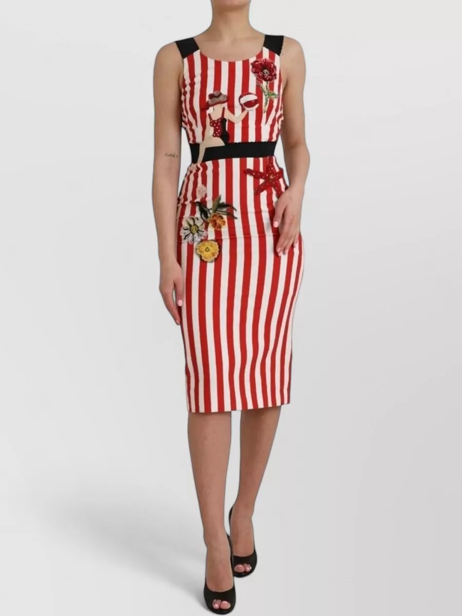 Dolce&Gabbana Sleeveless Floral Embellished Midi Sheath Dress
