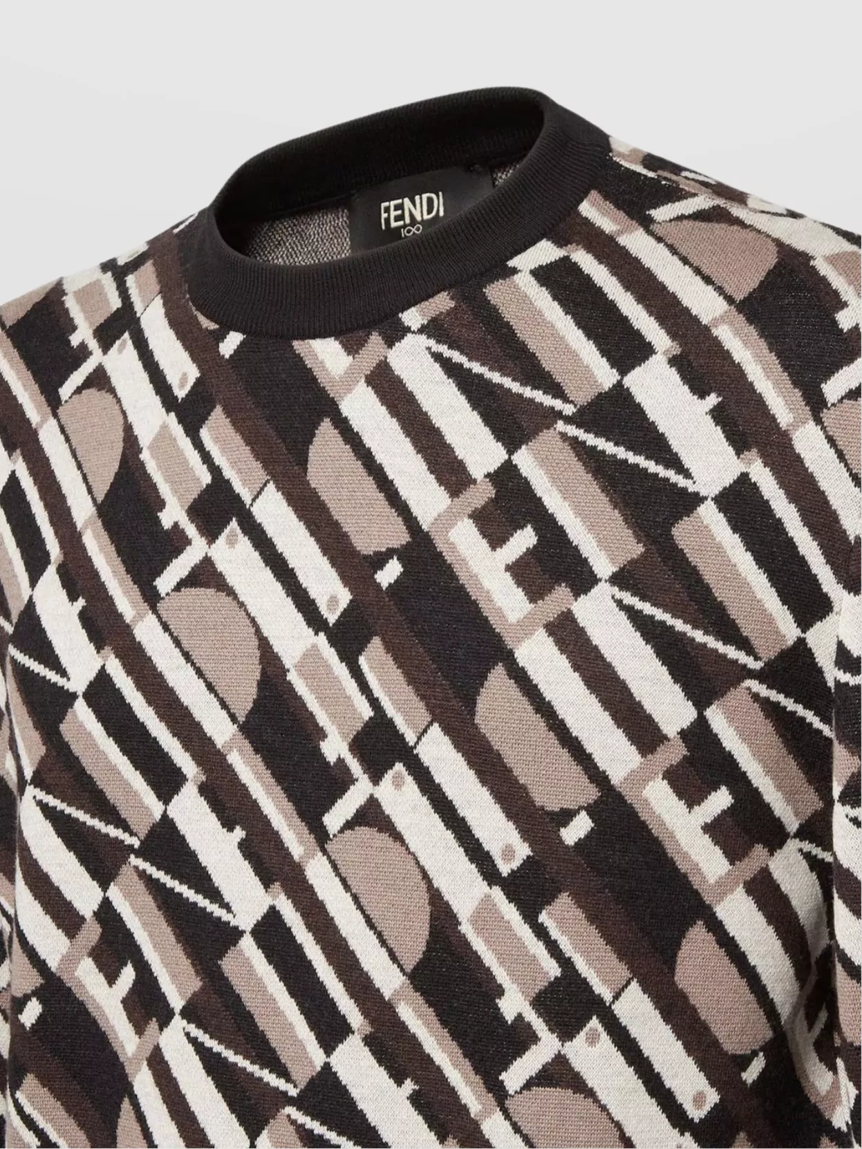 Fendi Geometric Pattern Crew Neck Long Sleeve Sweater