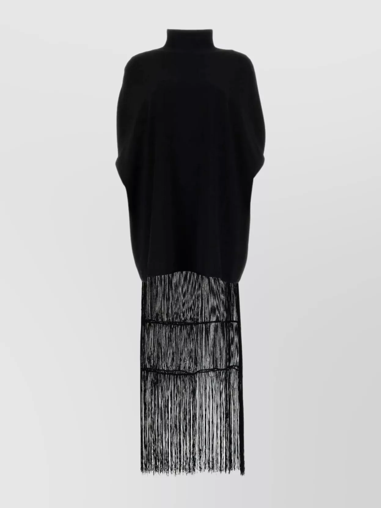 Shop Khaite Viscose Blend Fringed Olson Dress With High Neck In Black