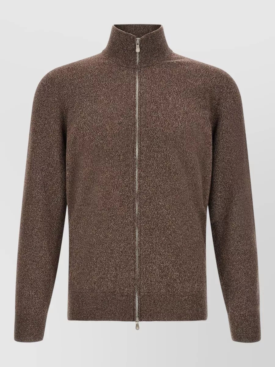 Brunello Cucinelli Cashmere ribbed high neck zip cardigan