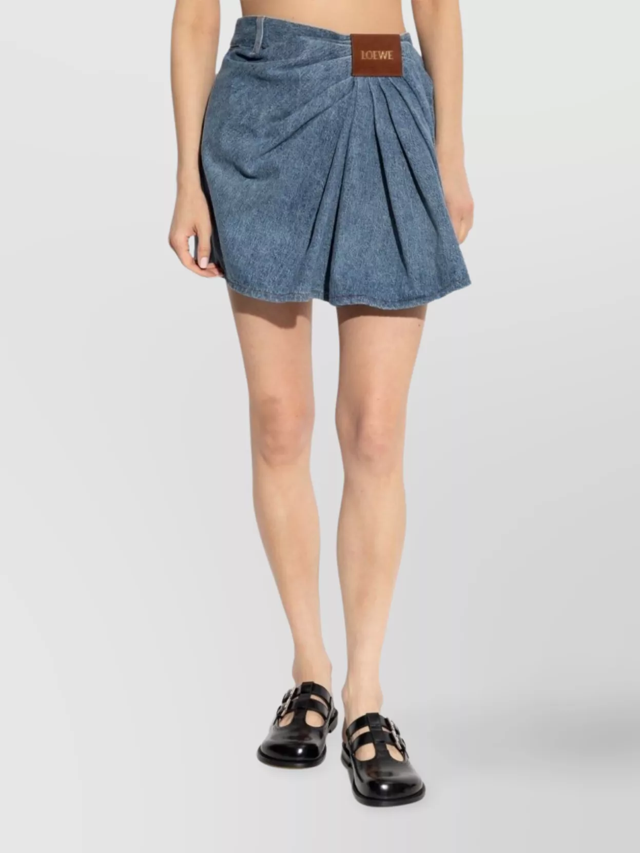 LOEWE DRAPING DETAIL DENIM SKIRT