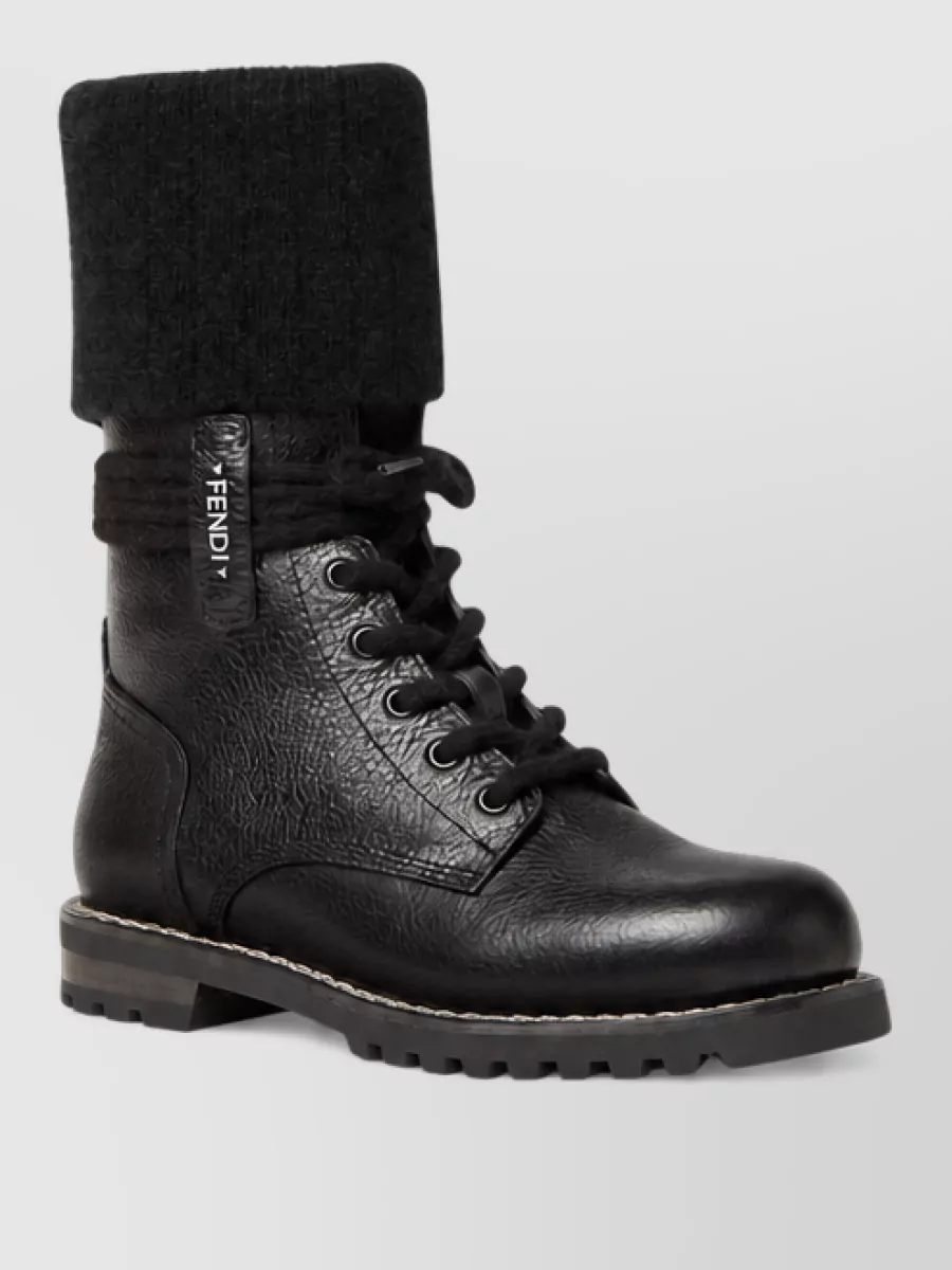 Fendi Leather Lace-Up Biker Boots