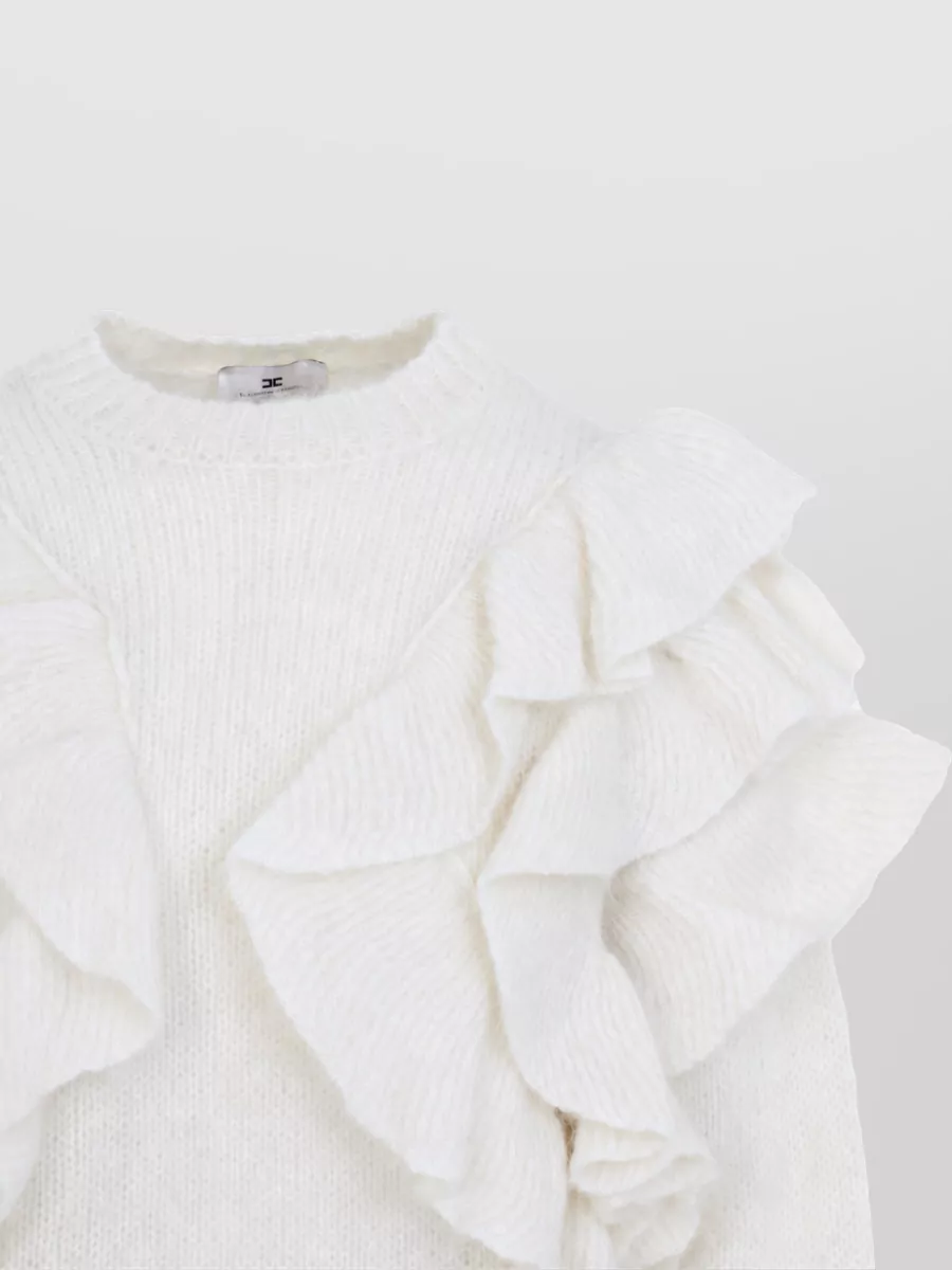 Elisabetta Franchi Mohair Ruffled Short-Sleeve Turtleneck Sweater