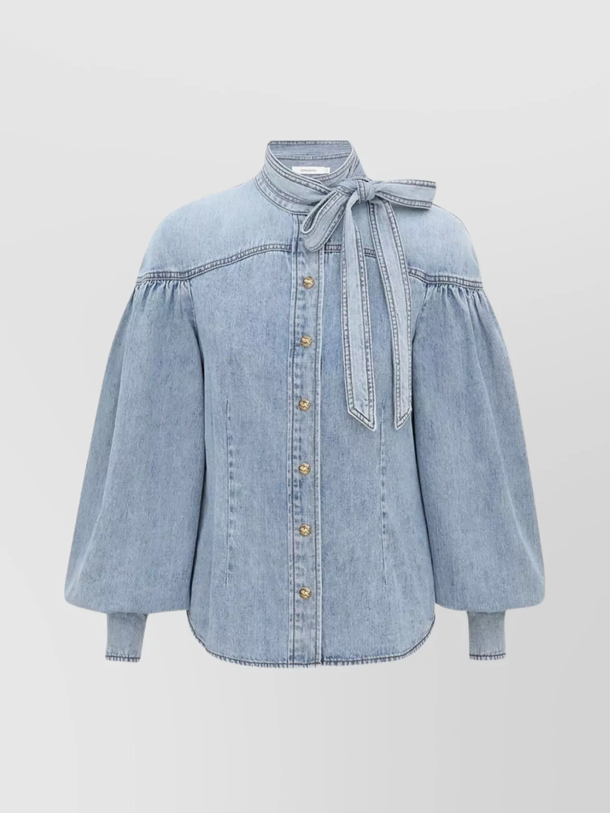 Zimmermann Cotton Denim Shirt With Mandarin Collar In Blue