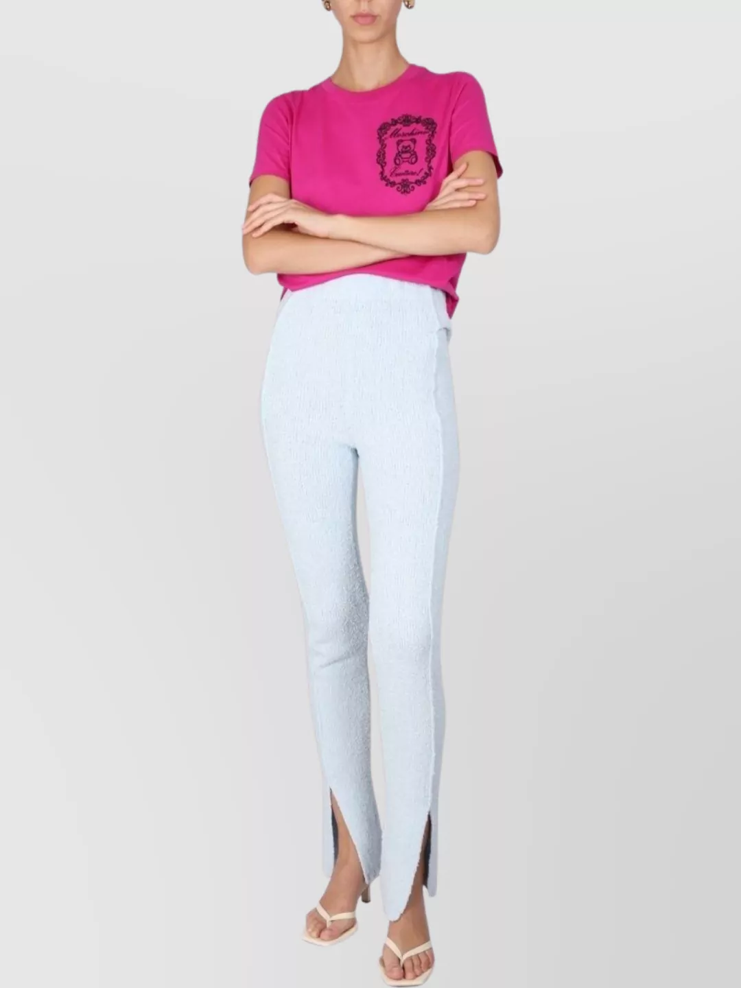 Moschino Logo Graphic Print Crew Neck T-shirt In Pink