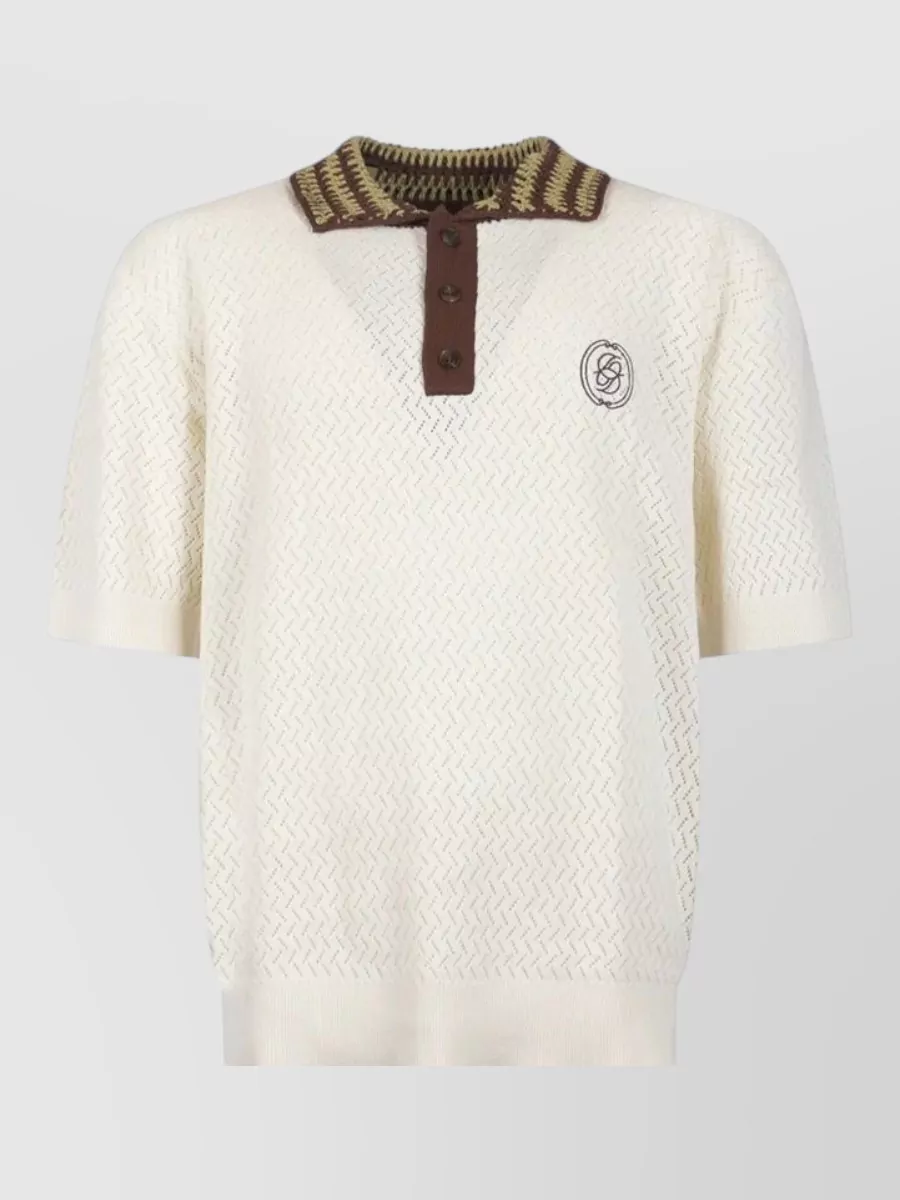 Drôle De Monsieur open-knit cotton polo sweater