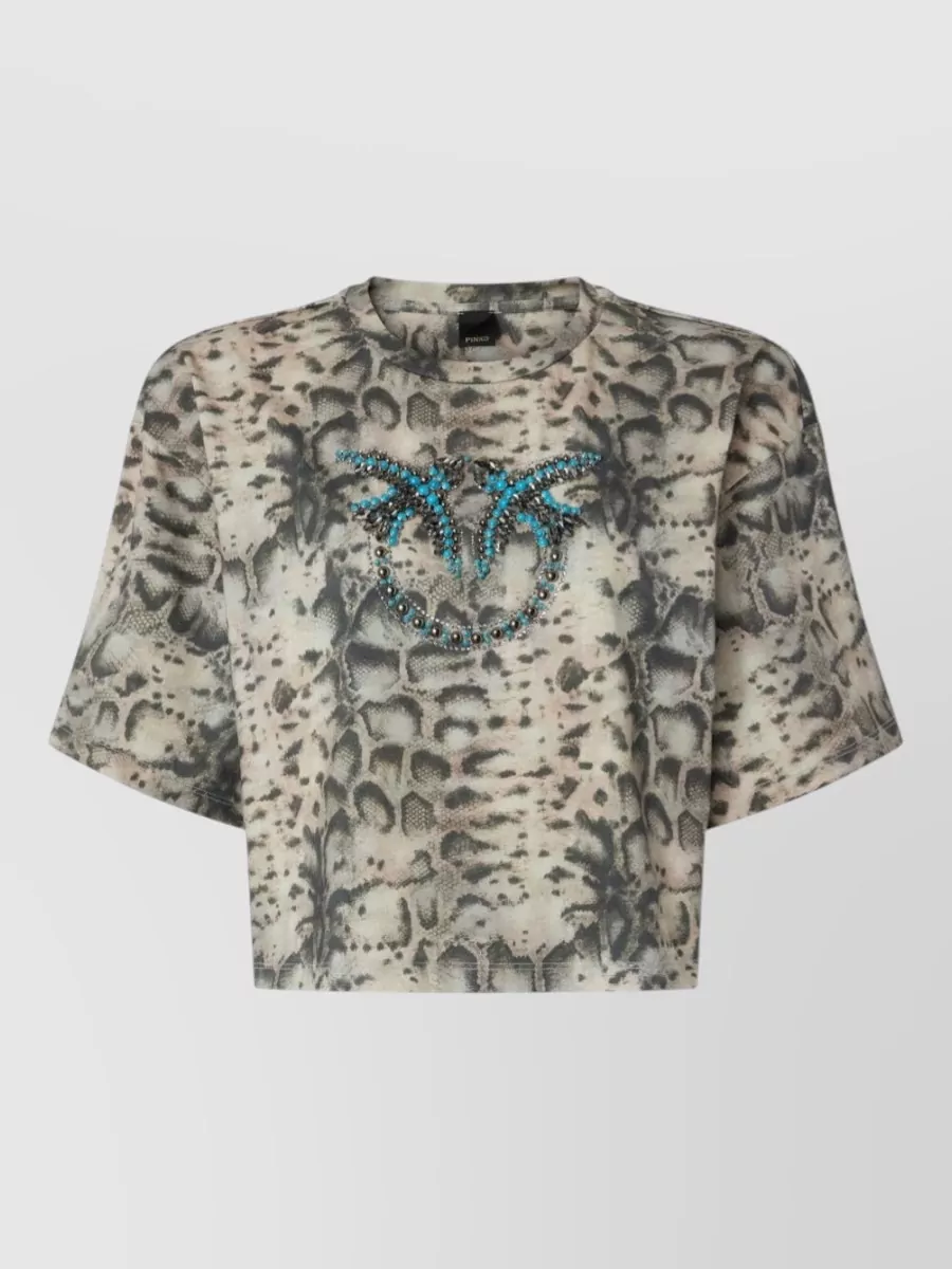 Pinko Snake print cropped embellished t-shirt
