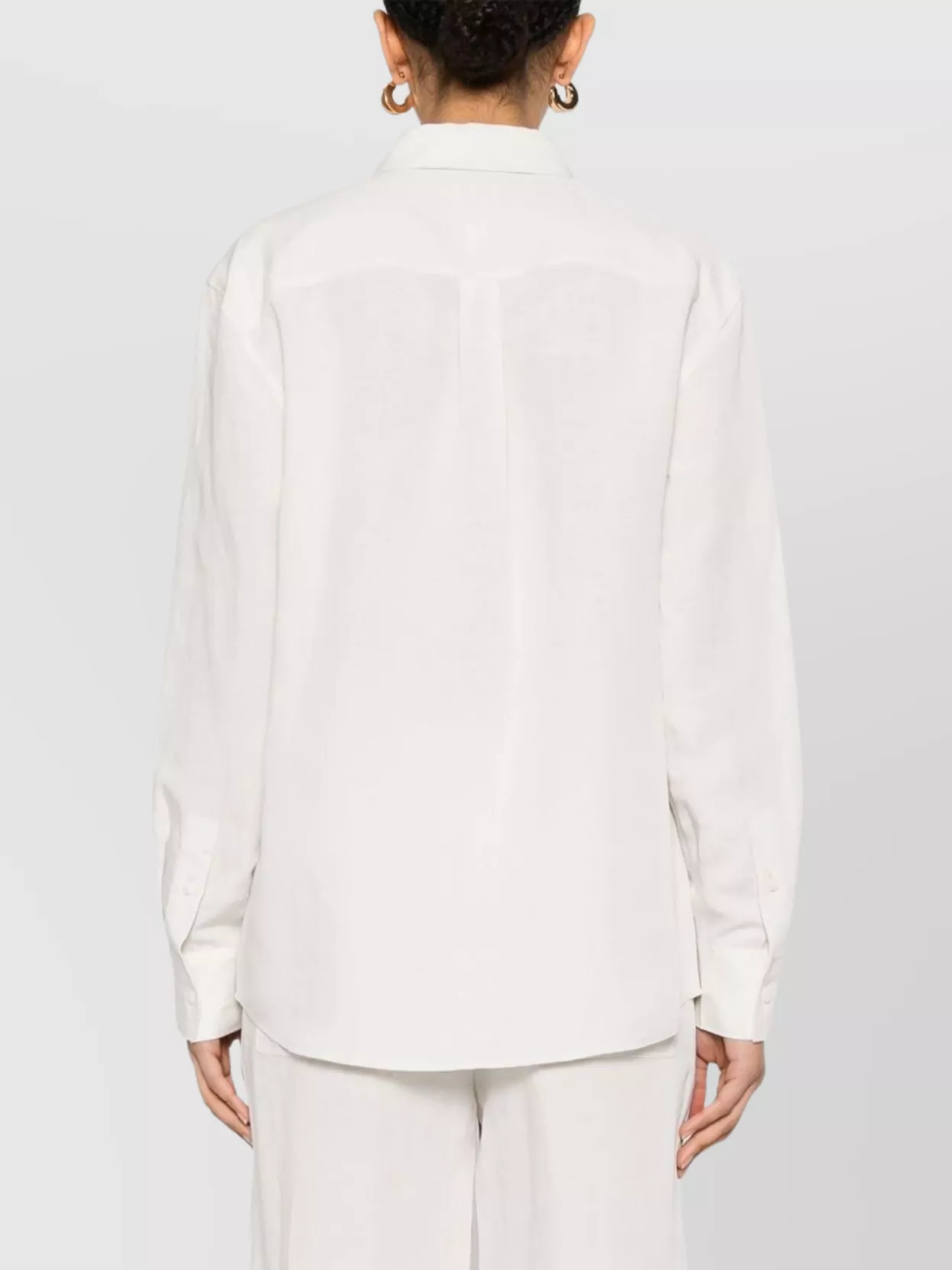 CALVIN KLEIN LINEN SHIRT WITH POINTED COLLAR AND REAR CURVED HEM