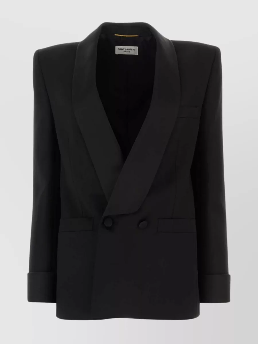 Shop Saint Laurent Sophisticated Double-breasted Wool Blazer In Black