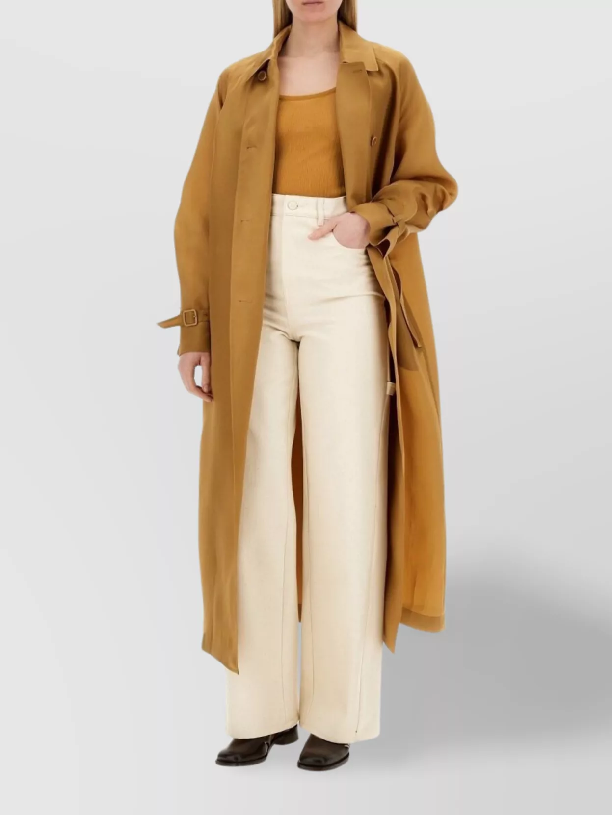 Max Mara Long Double Breasted Coat With Belted Cuffs