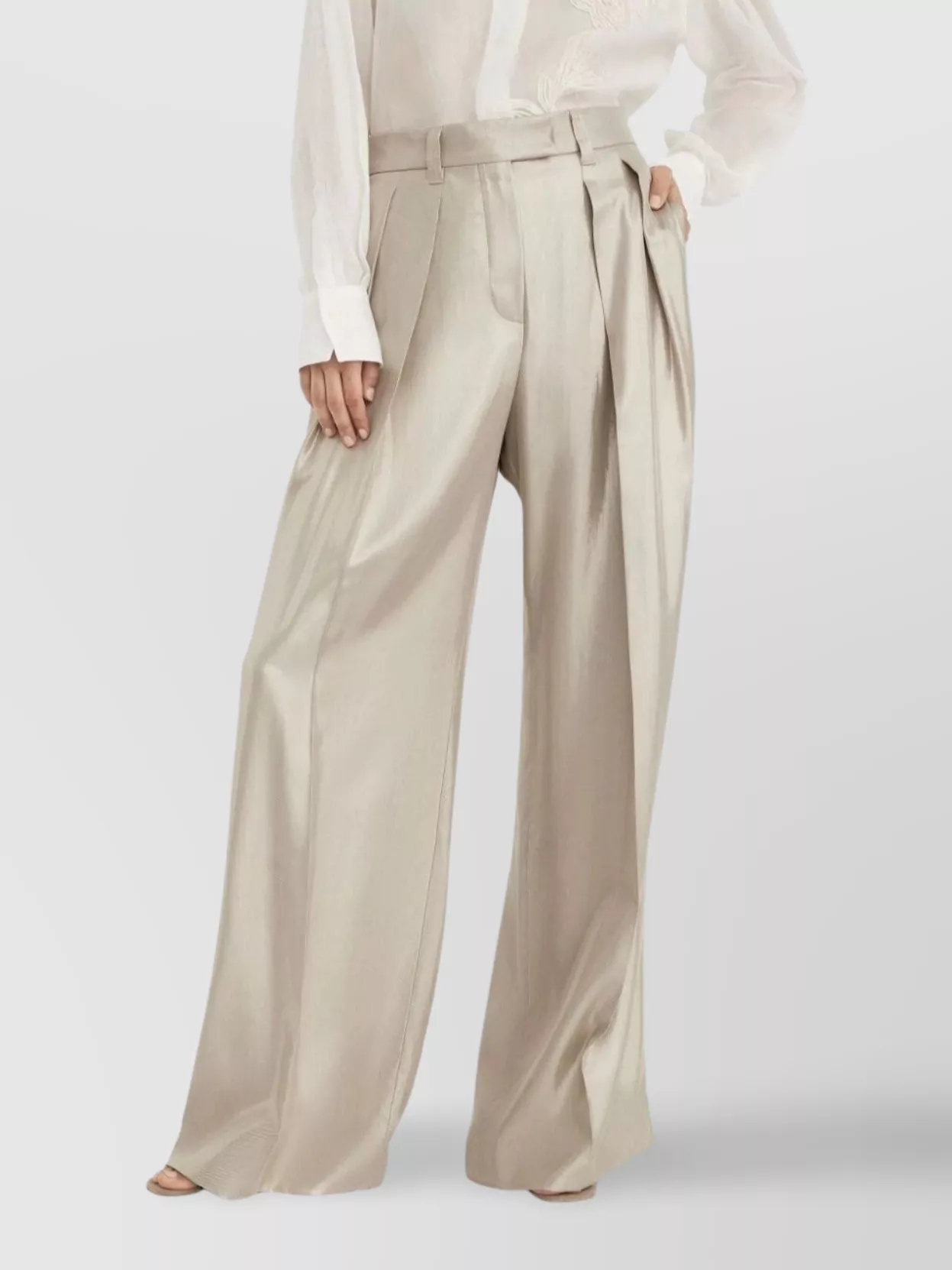 Brunello Cucinelli Trousers High-rise Waist Pleated Wide-leg Silhouette In Neutral