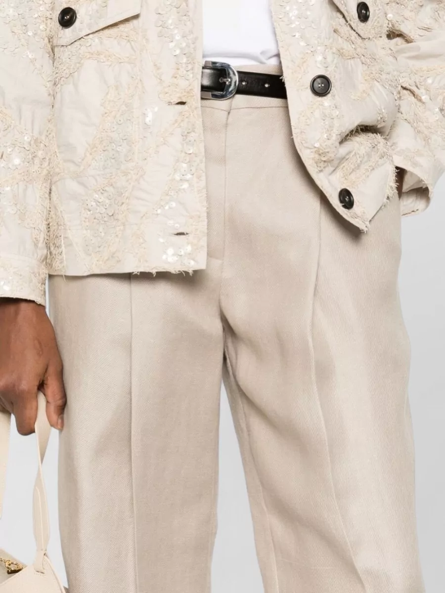 Brunello Cucinelli Linen Cropped Wide-Leg Pleated Trousers