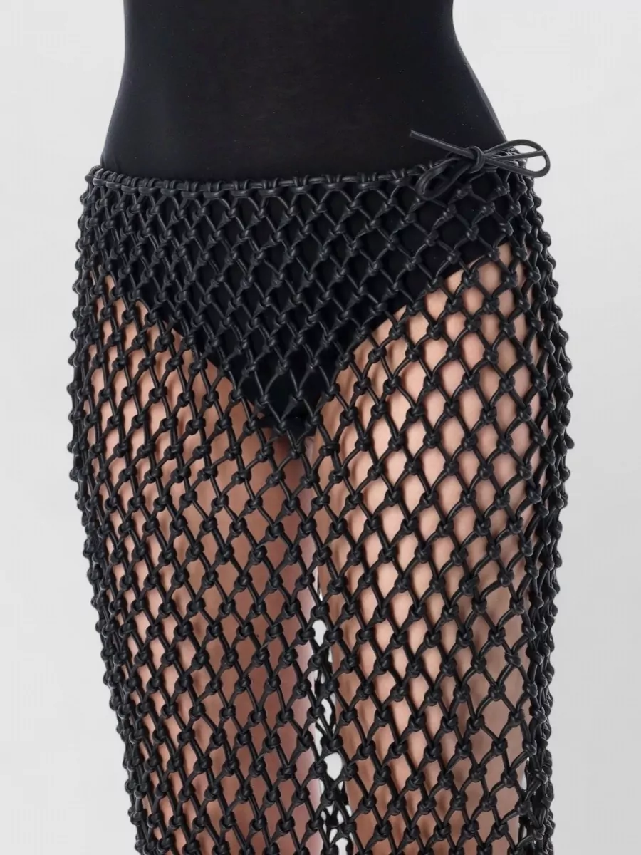 The Frankie Shop Leather Macramé Fringed Midi Skirt