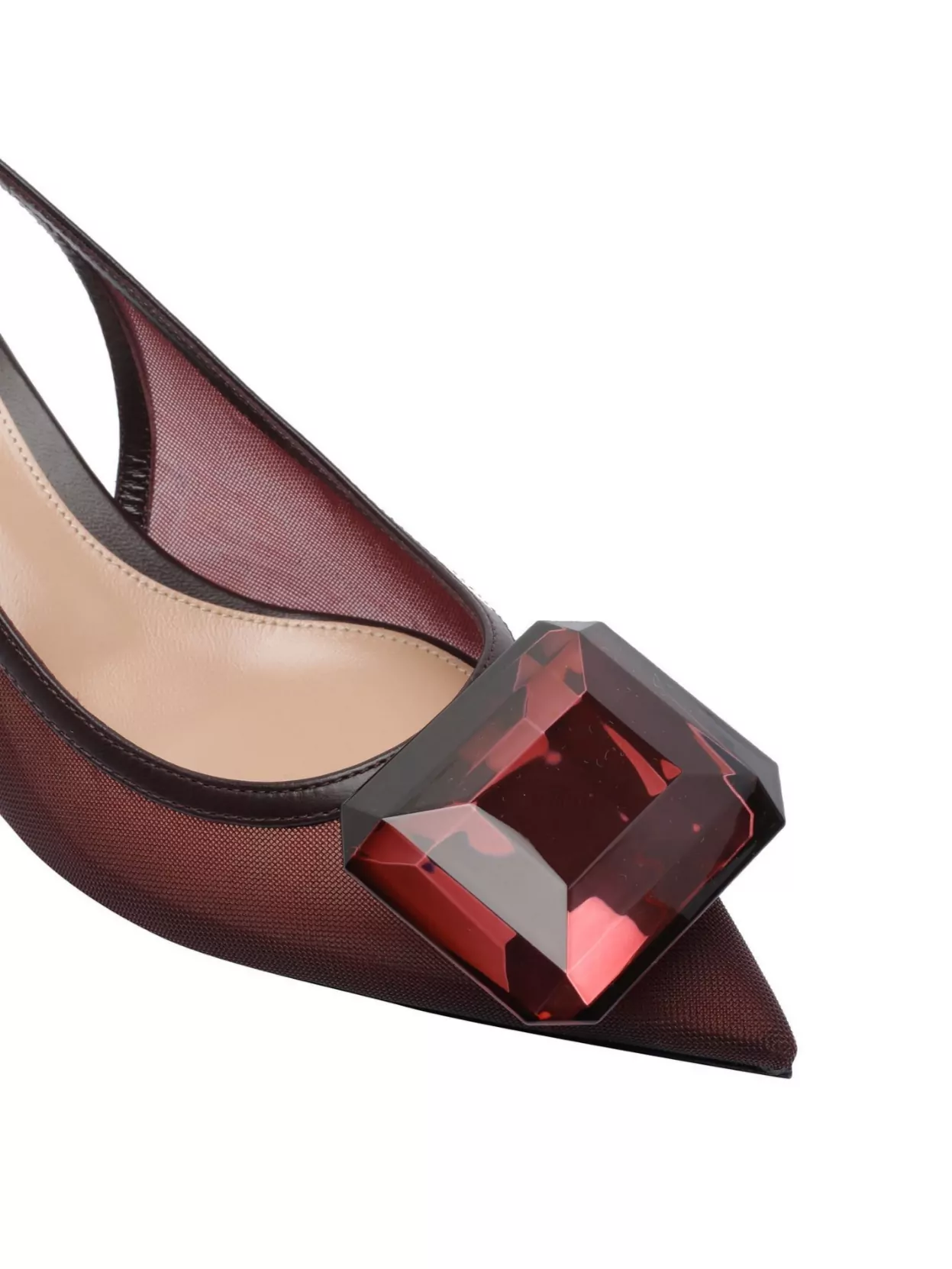 Gianvito Rossi Gem Embellished Mesh Detailing Kitten Heel Pumps