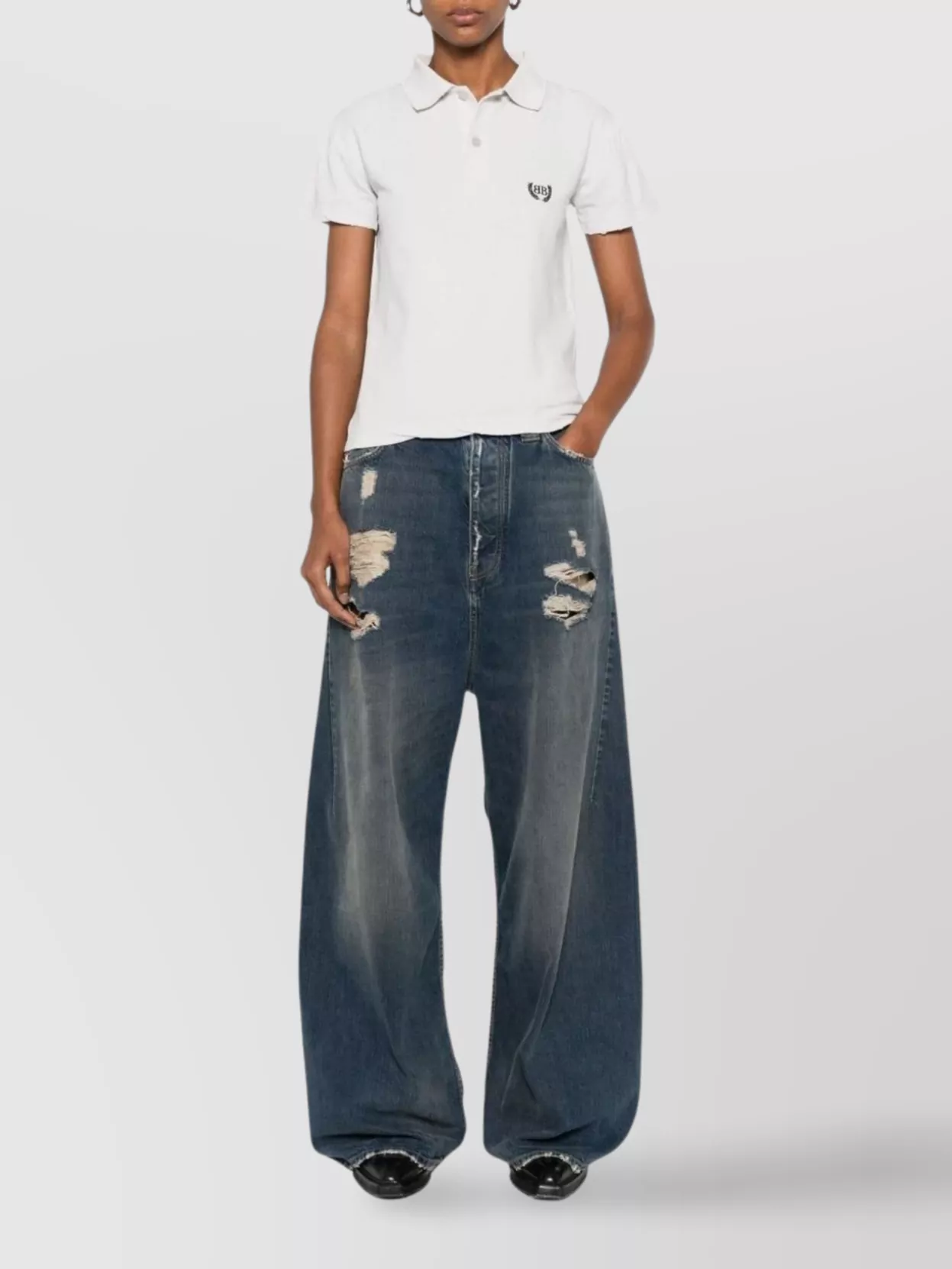 Shop Balenciaga Polo Shirt With Side Slits And Straight Hem