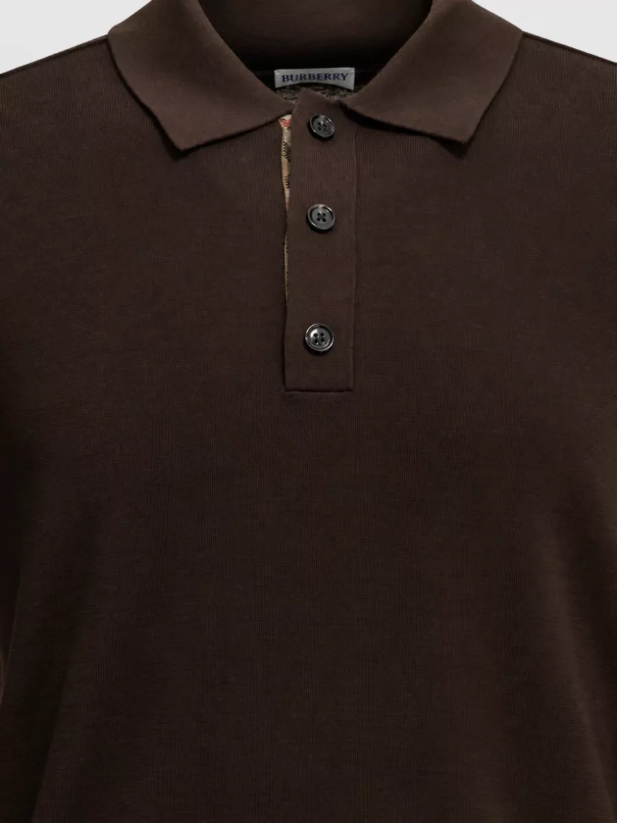 Burberry Merino Wool Long-Sleeve Polo Sweater