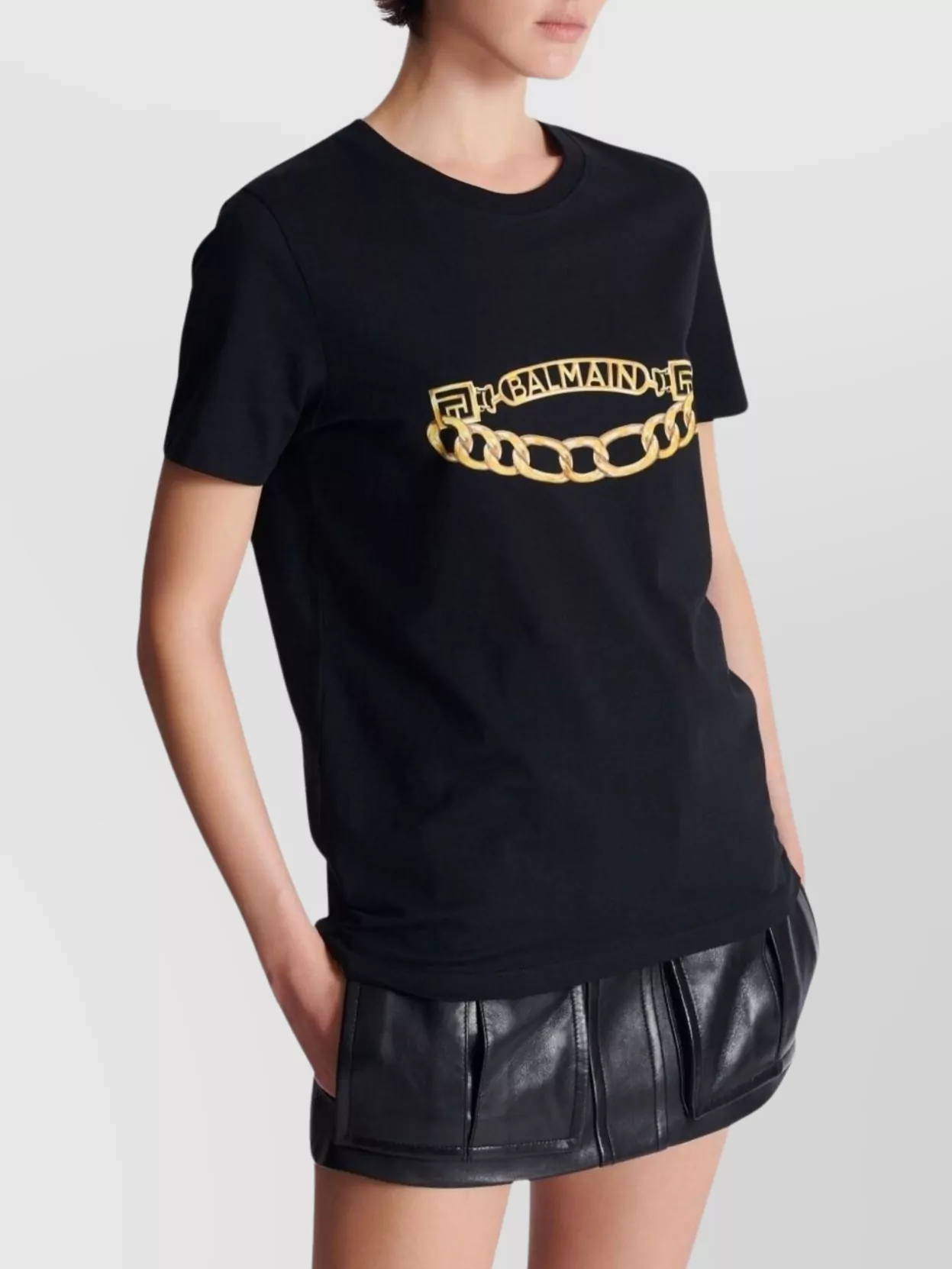 Balmain Crew Neck Graphic Print Short Sleeves
