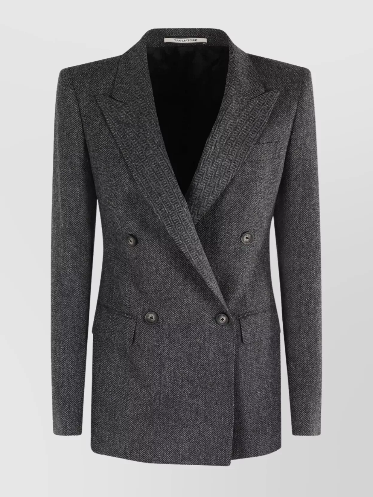 Tagliatore Double-breasted Herringbone Blazer With Notched Lapel In Gray