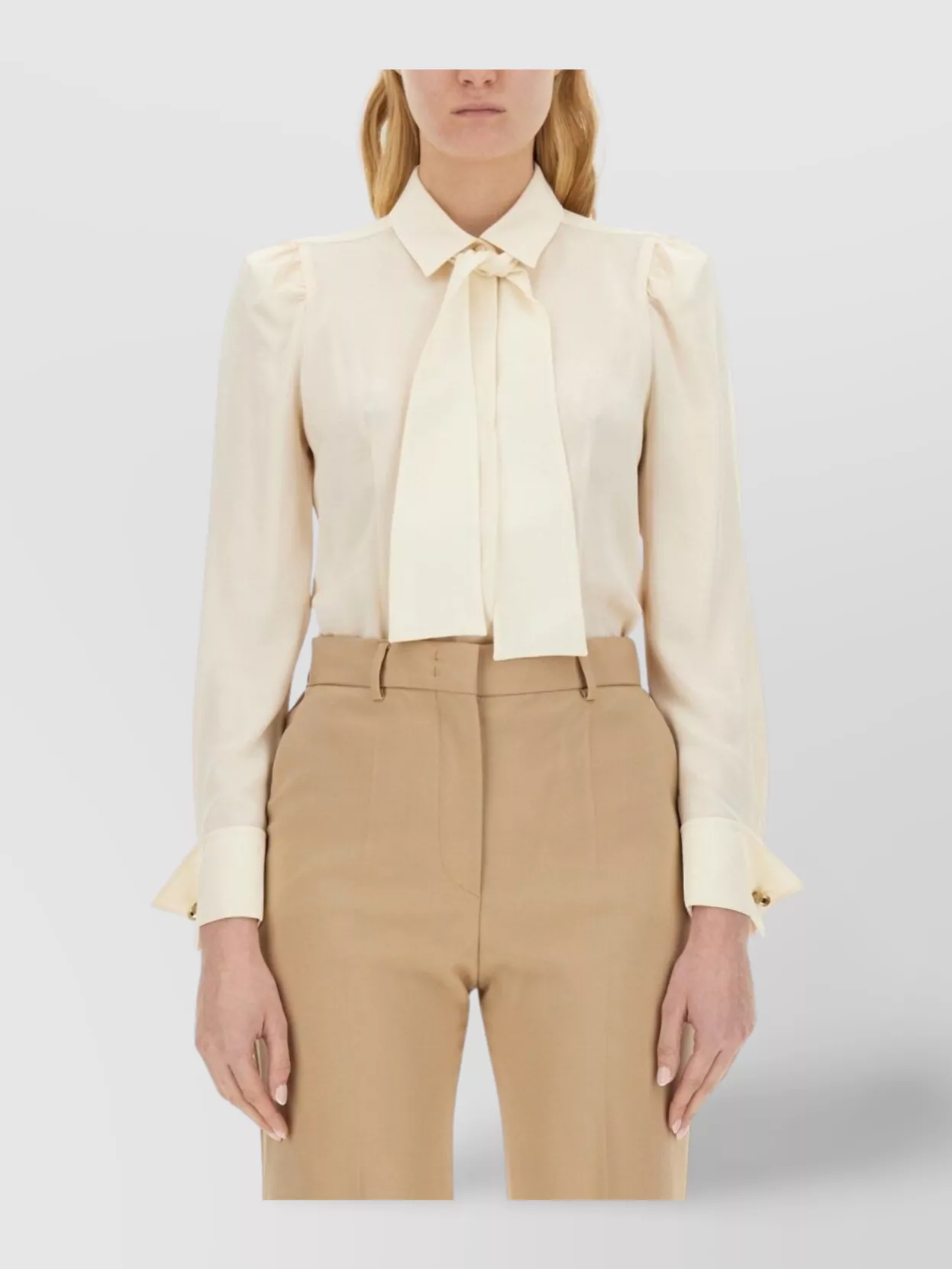 Max Mara Regular Fit Shirt With Bow Tie Detail In White