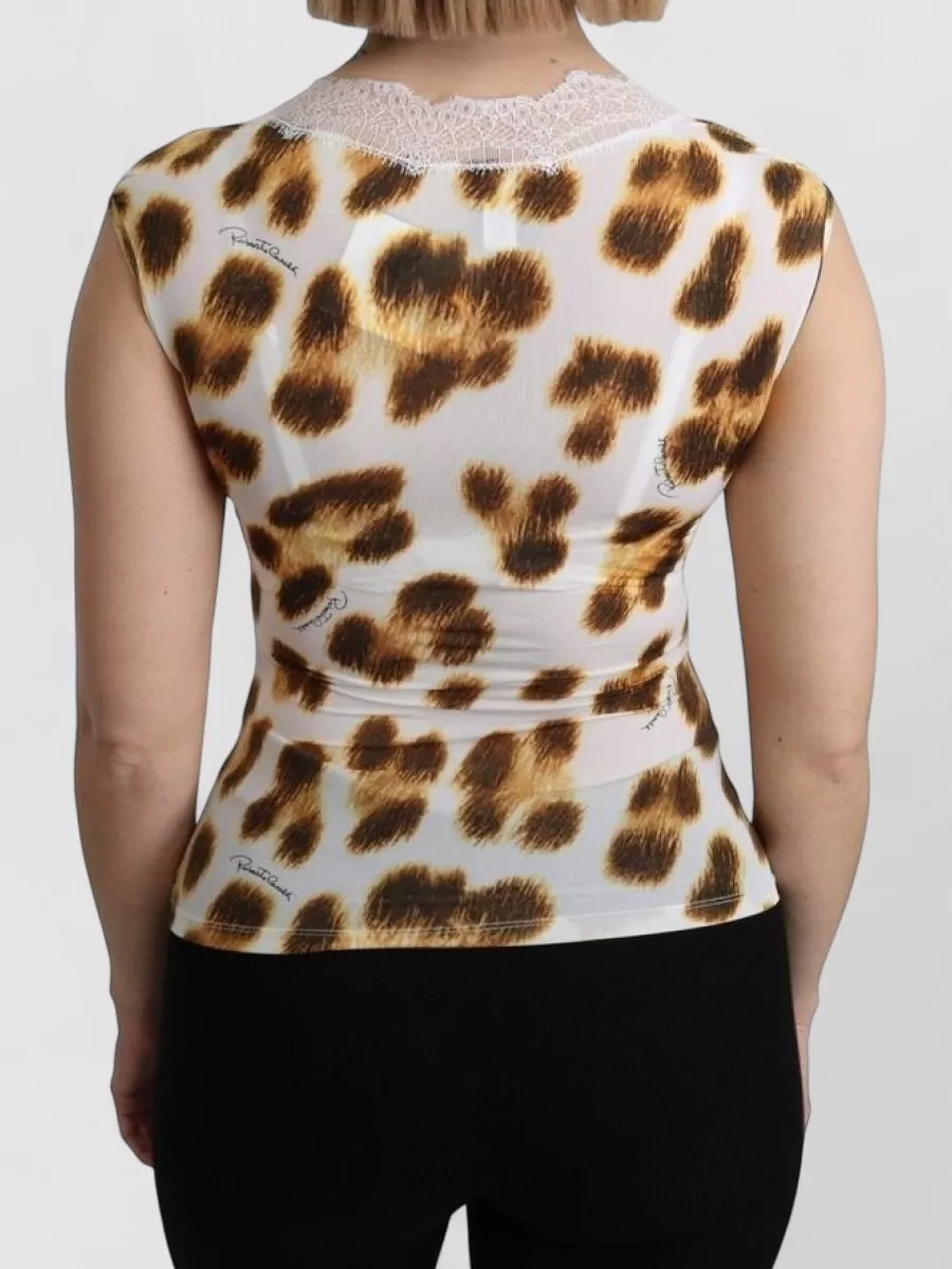 Roberto Cavalli Leopard-Print Lace-Trim Camisole Top