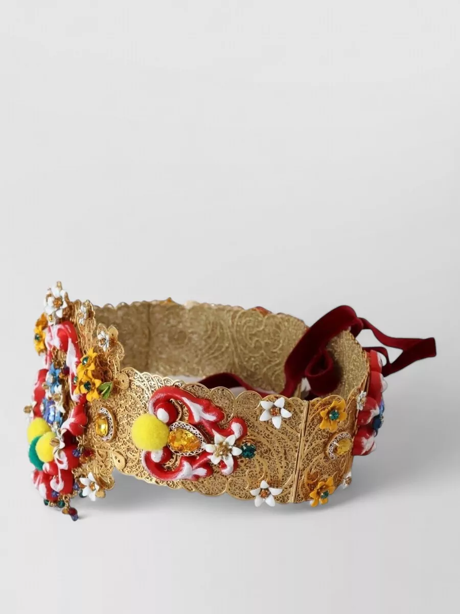 Dolce&Gabbana Crystal Embellished Floral Wide Waist Belt