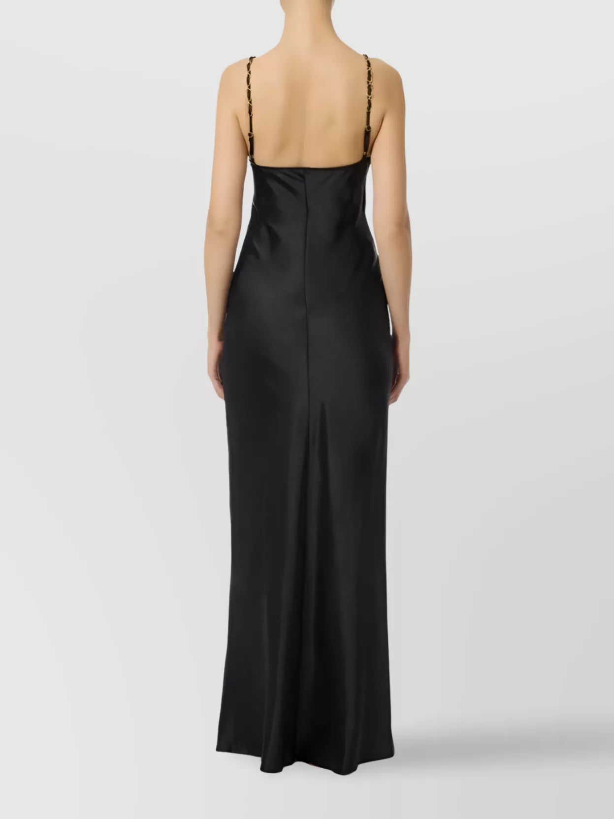 Elisabetta Franchi Red Carpet Dress In Satin Fabric With Jewel Details In Black