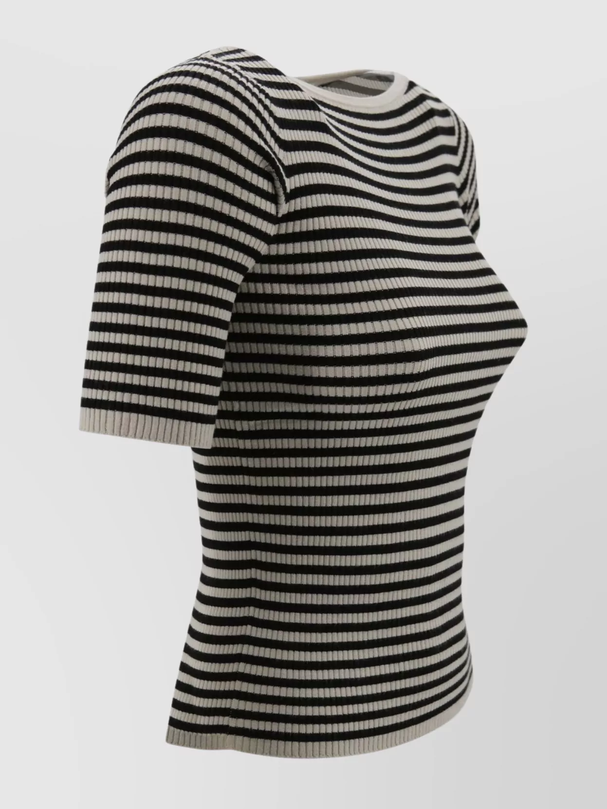 Weekend Max Mara Boat Neck Ribbed T-shirt With Striped Pattern In Black