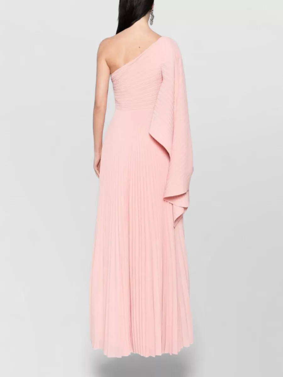 Solace London Plissé One-Shoulder Asymmetric-Sleeve Maxi Dress