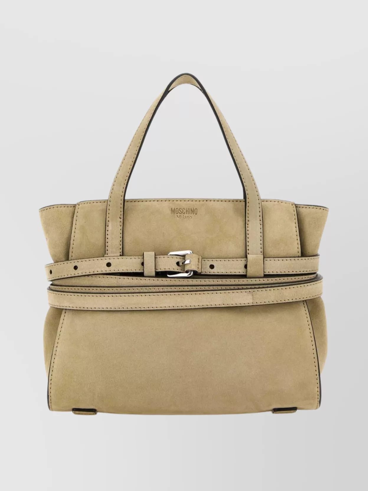 Moschino Structured Handbag Featuring Buckle Detail In Neutral