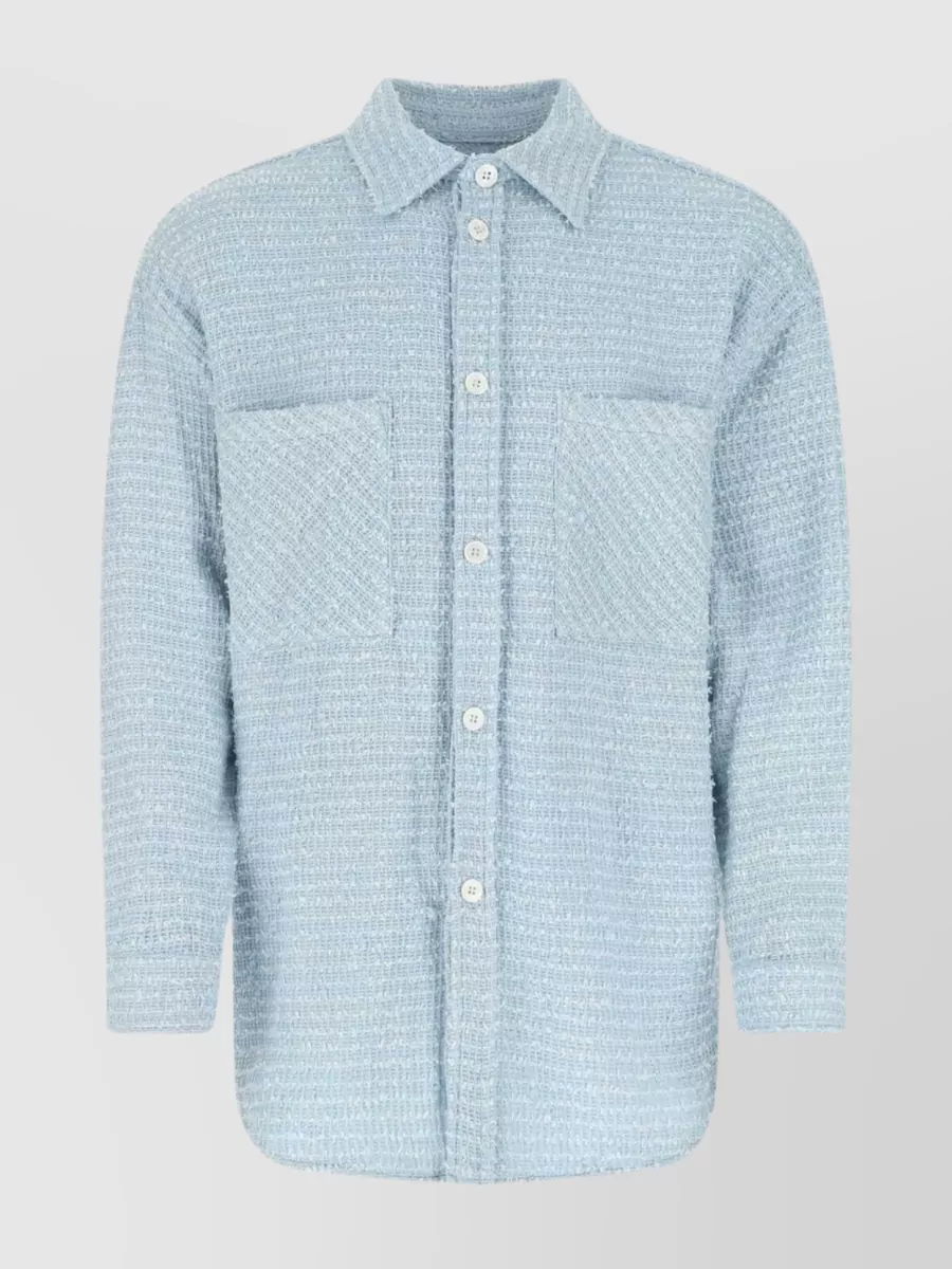Shop Faith Connexion Oversize Shirt With Textured Fabric And Curved Hem In Blue