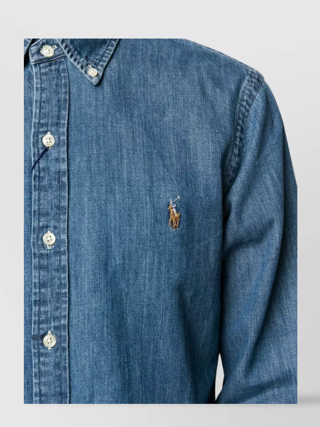Ralph Lauren Button-Down Collar Denim Shirt With Curved Hem