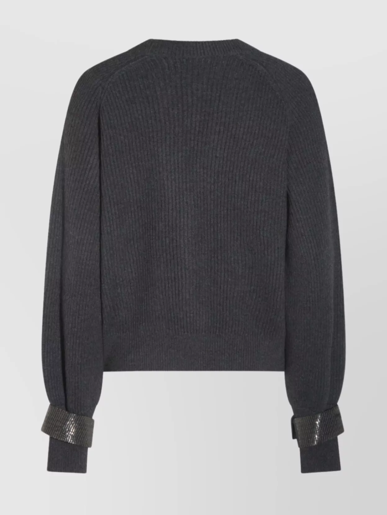 Brunello Cucinelli Ribbed V-neck Knitwear Cuffed Sleeves In Gray