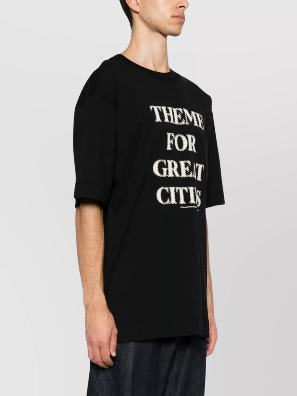 Dries Van Noten Ribbed Black Cotton Jersey T-shirt With Slogan Print In Black