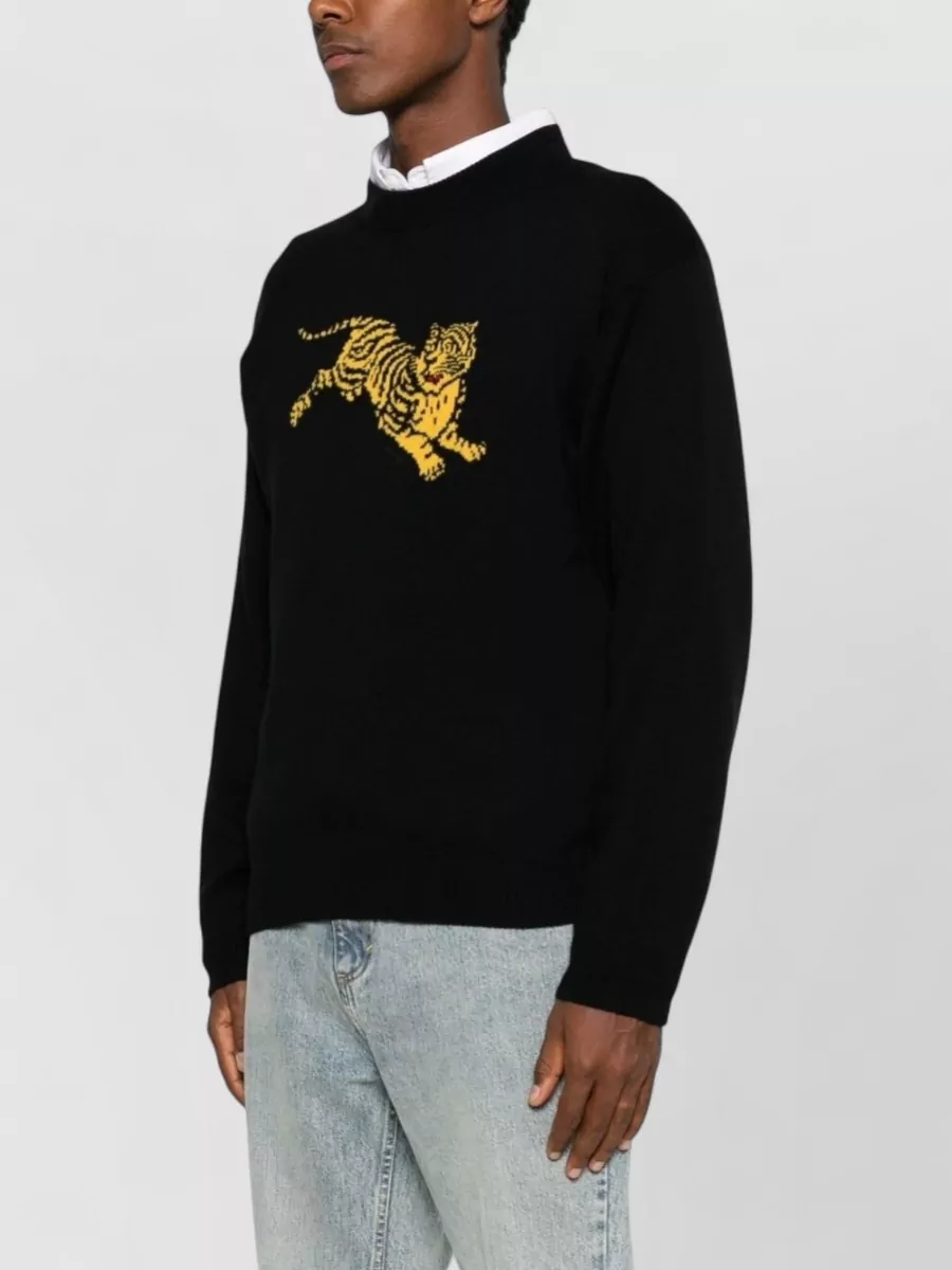 Kenzo Wool Blend Fine-Knit Jumping Tiger Intarsia Sweater