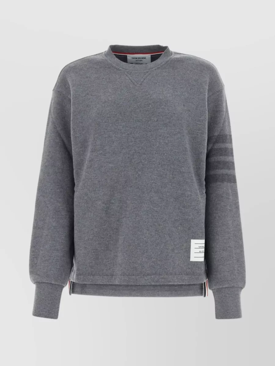 Shop Thom Browne Wool Crew-neck Sweatshirt With Embroidered Sleeve Detail In Grey