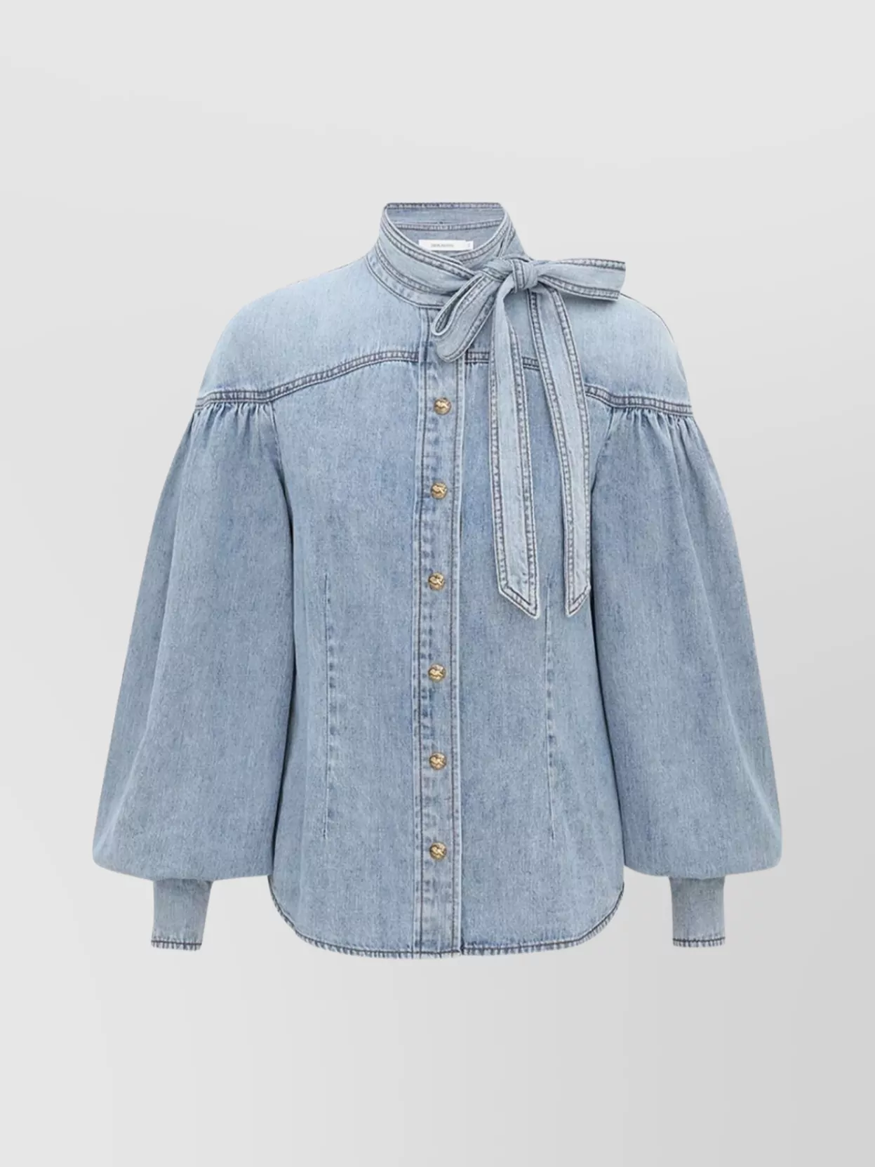 Zimmermann Cotton Denim Shirt With Mandarin Collar In Blue