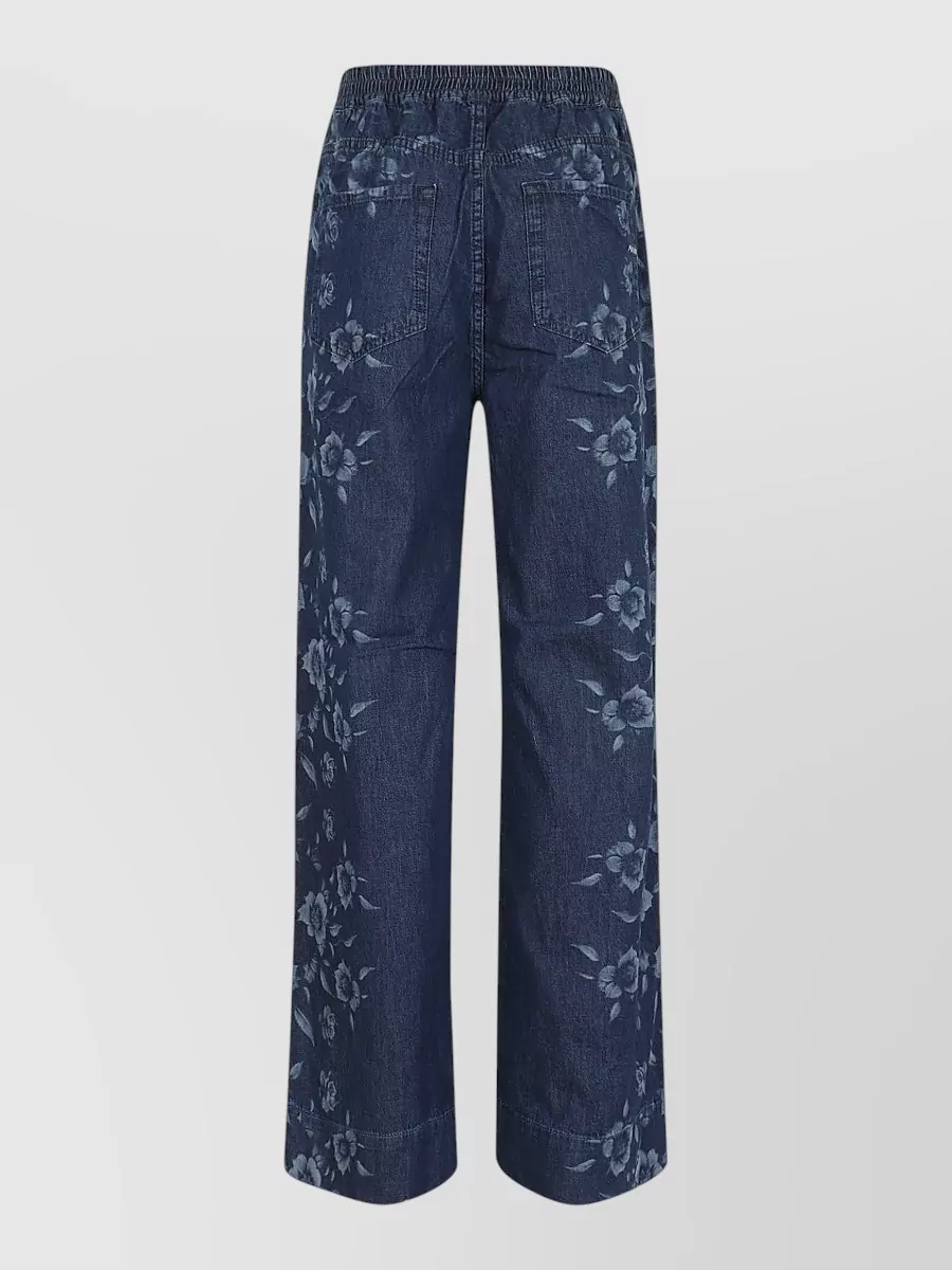 Pinko Floral-Print High-Rise Wide-Leg Denim Trousers