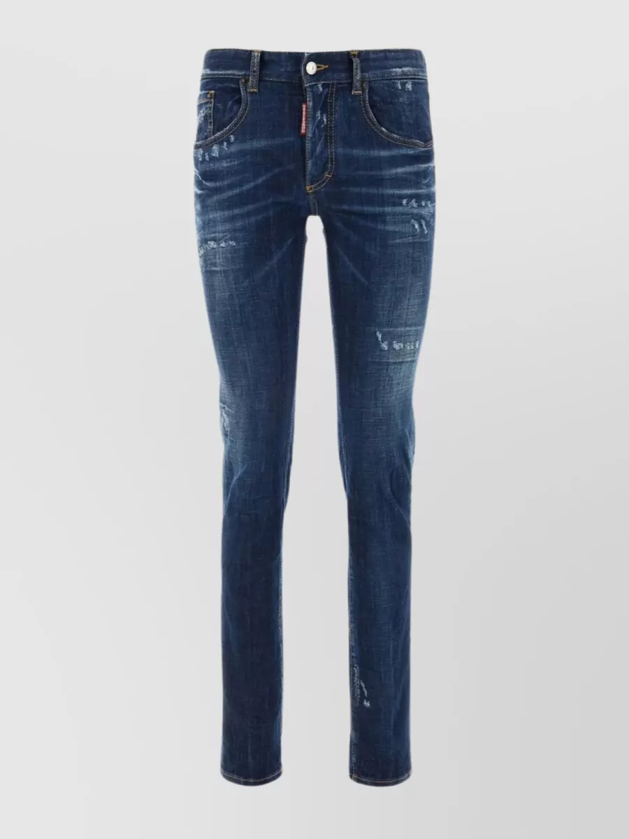 Shop Dsquared2 Distressed Trimmings Textured Denim Pants In Blue
