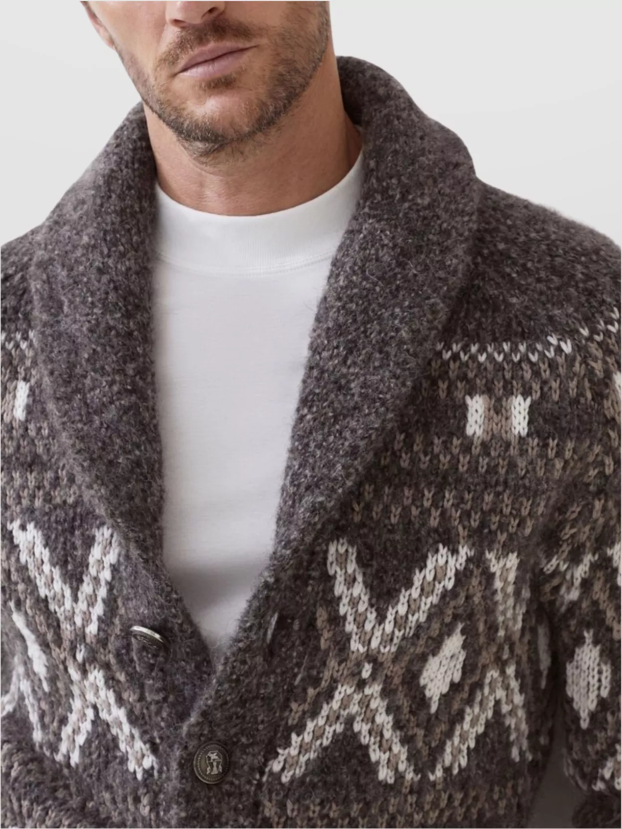 Brunello Cucinelli Wool Cardigan V-Neck Geometric Pattern