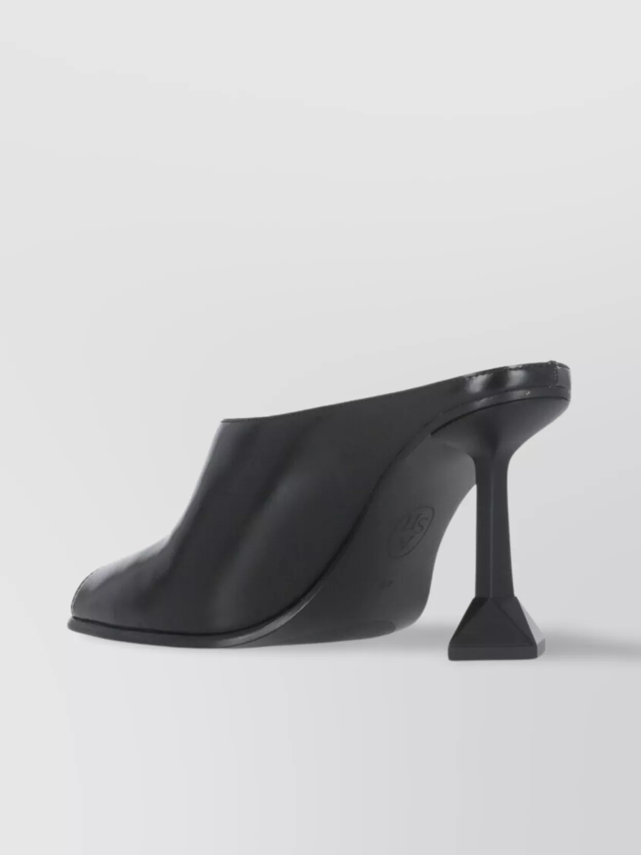 Ash Leather Sabot With Geometric Heel Design