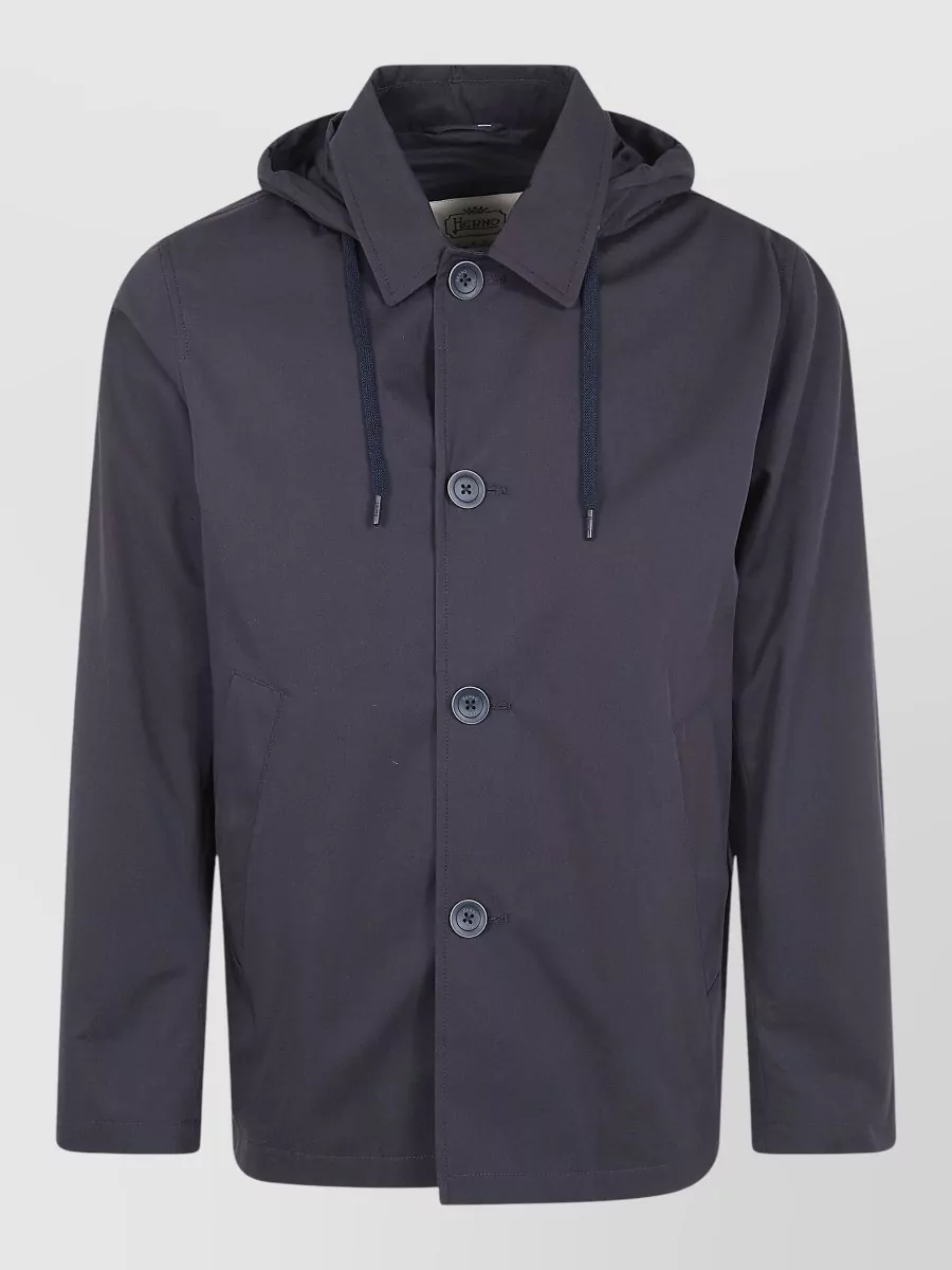 Herno cotton cropped hooded single breasted coat