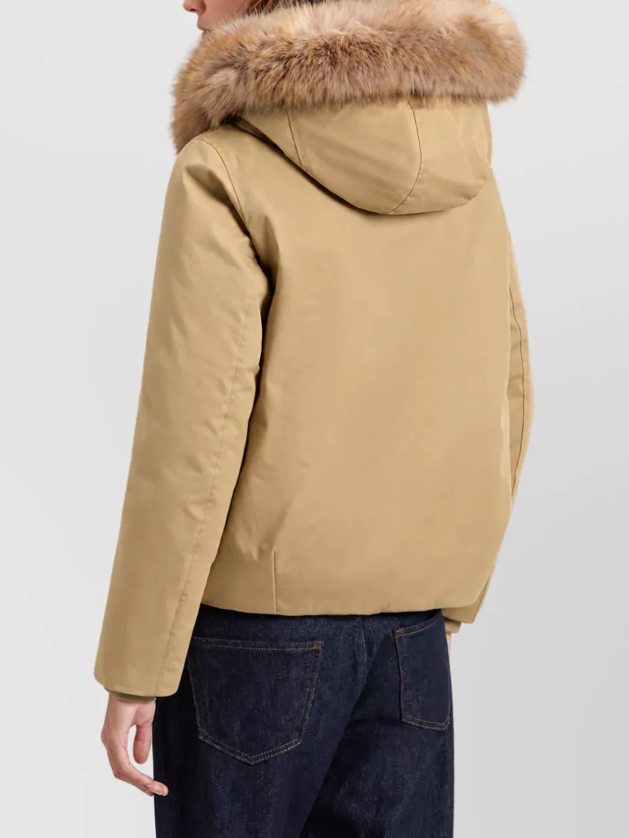 Woolrich Cotton Faux Fur Trim Hooded Puffer Jacket