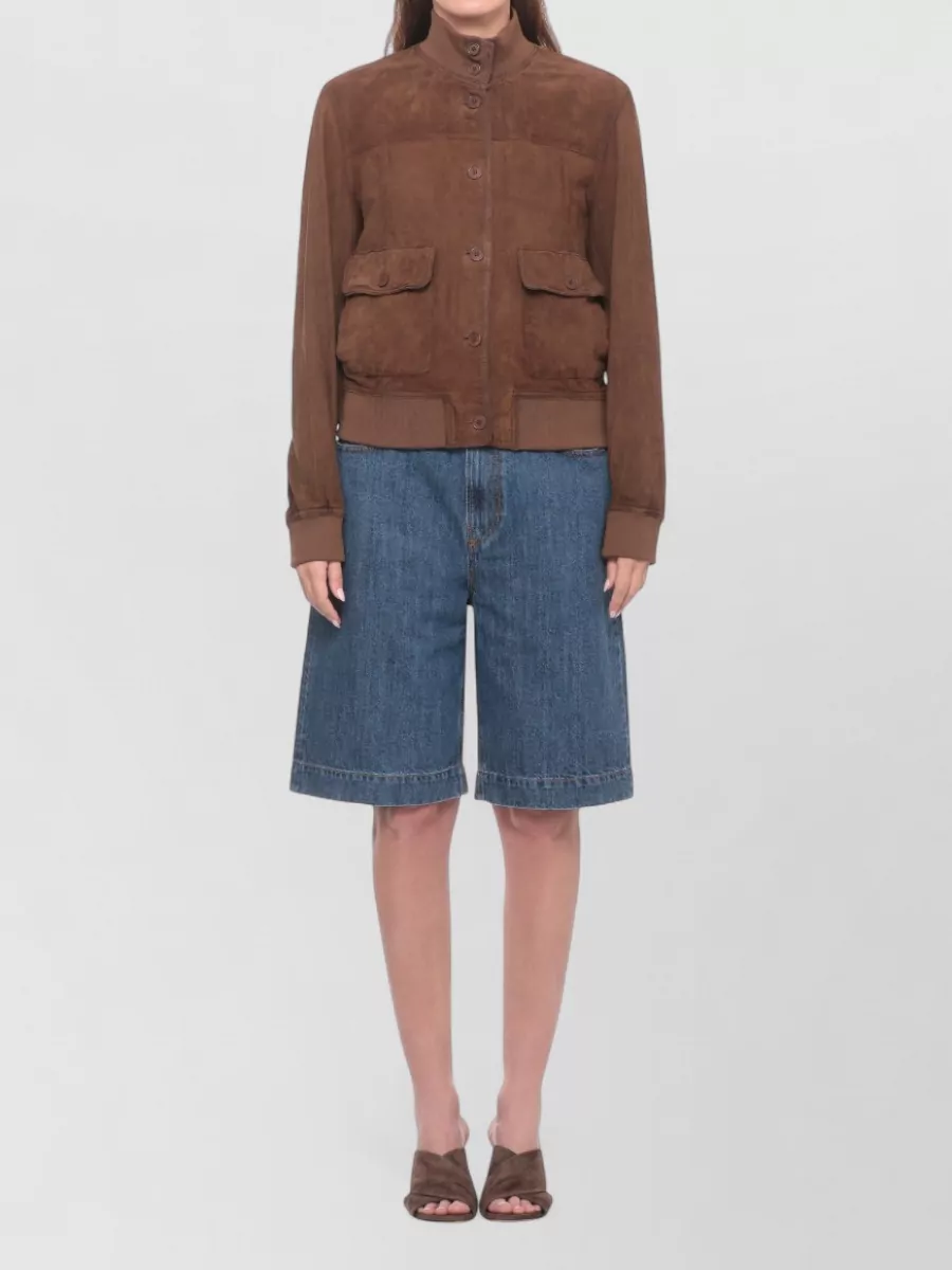 Parosh Suede High Neck Single Breasted Jacket