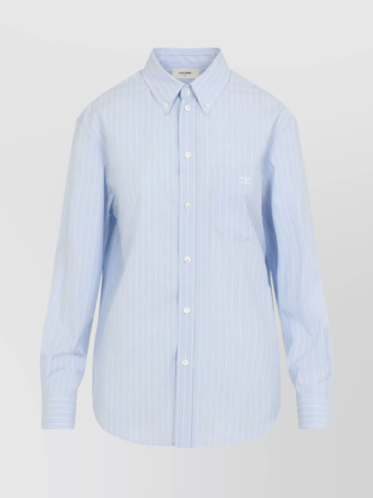 Celine Women Wide-sleeved Cotton Poplin Shirt With Stripes In Blue