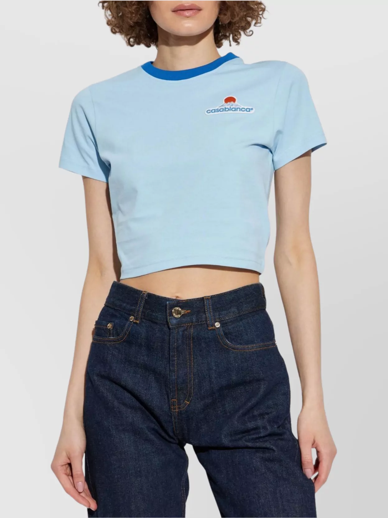 Casablanca Cropped Crewneck T-Shirt Contrast Trim